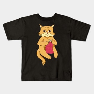 Knitting cat Kids T-Shirt